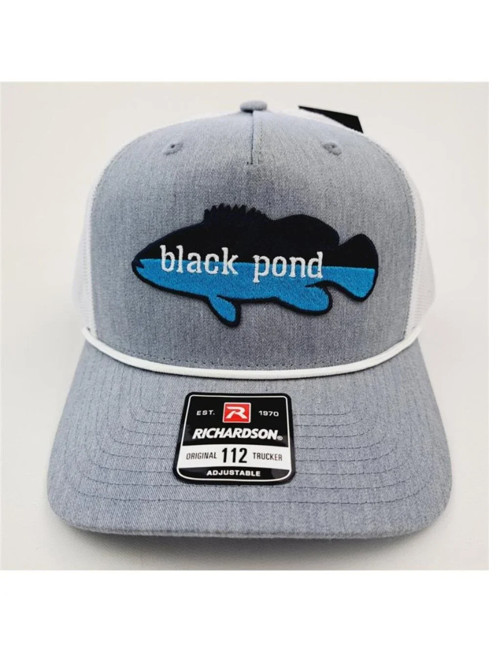 Black Pond Fishing Trucker Hat Richardson 112 Patch Grey White Snapback Cap 80s